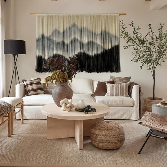 Anthropologie Large Mountain Dip-Dyed Macrame Modern Fiber Art Boho Wall Hanging - Picture 3 of 8